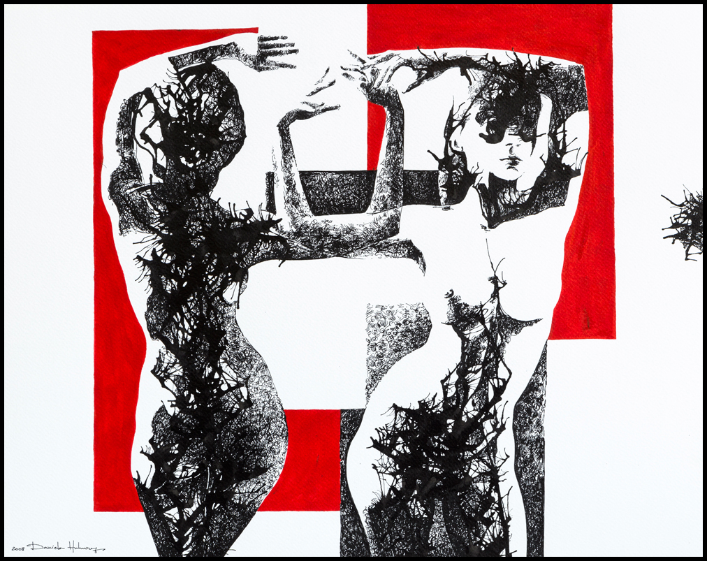 Grafică - Dancing Women, 2008, tuș pe hârtie, 39×49 cm